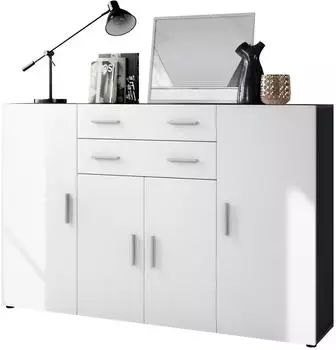 Vladon Aron Highboard 2 Schubladen, 4 Türen, Anthrazit matt/weiß matt (166,5x106,5x35cm)