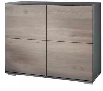 Vladon Rova V3 Kommode 4 Push-to-Open Türen, anthrazit matt/Eiche Nordic (50028974)