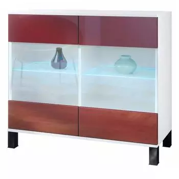 Vladon Bari V3 Kommode mit 2 Glastüren und RGB-Beleuchtung, weiß matt/bordeaux hochglanz (50028475)
