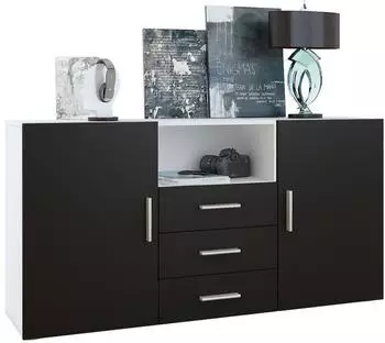 Vladon Skadu Sideboard 2 Türen, 3 Schubladen, weiß matt/schwarz matt (50000896)