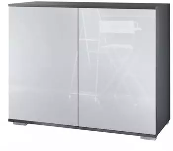 Vladon Skadu V3 Kommode 2 Türen, anthrazit matt/weiß hochglanz, 92,5x75,5x35cm (50028822)