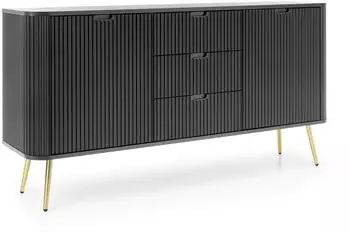 Masseno Zenzero Sideboard 168x87x39cm, 3 Schubladen, 2 Türen, schwarz/gold