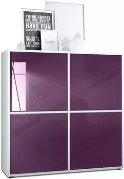 Vladon Cuba V2 Highboard weiß matt / Brombeer Hochglanz, 8 Fächer (104x105,5x35,5cm)