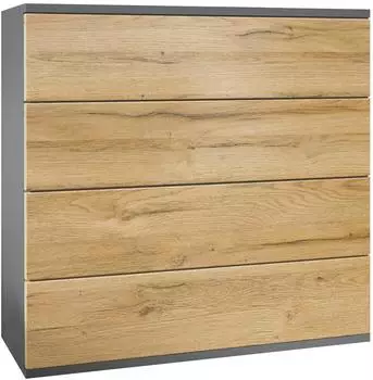 Vladon Pavos V3 Hängekommode 4 Schubladen, anthrazit matt/Eiche Natur (76x76x35cm)