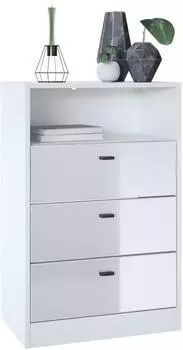 Vladon Pino V2 Kommode 3 Schubladen, weiß matt/weiß Hochglanz (50026974)