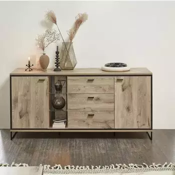 Wohnconcept Ruben Sideboard 180x86x49cm Holzwerkstoff/Metall, Eiche/schwarz