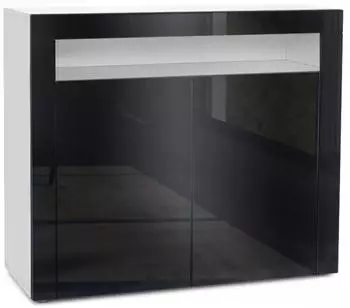 Vladon Valencia Sideboard 2 Türen, 1 offenes Fach, weiß matt/schwarz hochglanz (50000566)