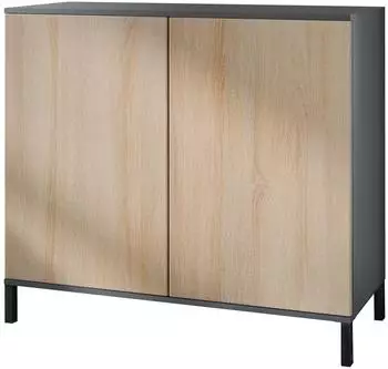 Vladon Skadu V3 Kommode 2 Türen, anthrazit matt / Eiche sägerau, 92,5x83,5x35cm (50028838)