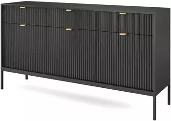 Masseno Stellare Sideboard 154x83x39cm, 3 Schubladen, 3 Türen, schwarz (NOVA KOMODA KSZ154 CZARNY STELAŻ CZARNY)