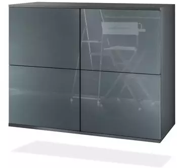 Vladon Rova V3 Kommode 4 Push-to-Open T&uuml;ren, anthrazit matt / grau hochglanz (92,5x73,5x35cm)