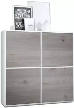 Vladon Cuba V2 Highboard weiß matt / Eiche Nordic, 8 Fächer (50009396)