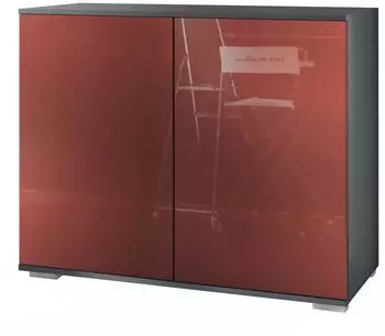 Vladon Skadu V3 Kommode 2 Türen, anthrazit matt / bordeaux hochglanz (92,5x75,5x35cm)