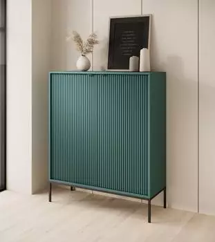 Selsey Vellore Highboard 2-türig, 6 Fächer, grün mit schwarzem Gestell, 104x125x39cm