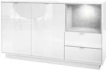 Vladon Metro Sideboard weiß hochglanz, Beton Oxid Optik, LED (50004912)