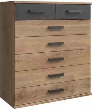 Wimex Cork Schubkastenkommode 7 Schubladen, Plankeneiche/Graphit, 91x103x40cm