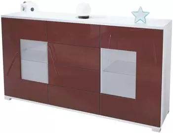 Vladon Sideboard Grömitz V1 matt weiß/Bordeaux Hochglanz, 138,5x75,5x35cm