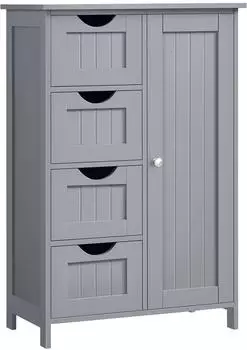 Vasagle Badschrank mit 4 Schubladen, Schranktür, verstellbarer Ablage, mystisches grau, 55x30x82cm
