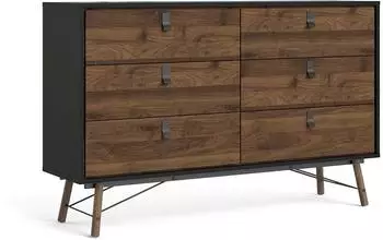 ebuy24 Rye Kommode breit, 6 Schubladen, mattschwarz/Walnuss