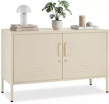 TecTake Sideboard Baker Stahl, Magnetverschluss, creme, 100x42,5x65cm