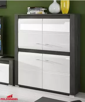 Feldmann-Wohnen Sevilla Highboard 4-türig, 90cm, schwarzkiefer / weiß Hochglanz