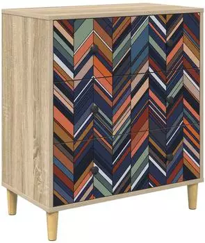 vidaXL OMMEN Kommode mit geometrischem Druck, Sonoma, 66x36,5x75cm