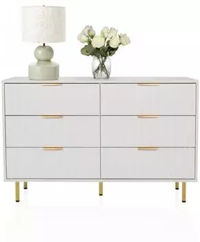 hjh Living HJELLE Sideboard 6 Schubladen, weiß/gold, 120x40x75cm (928013)