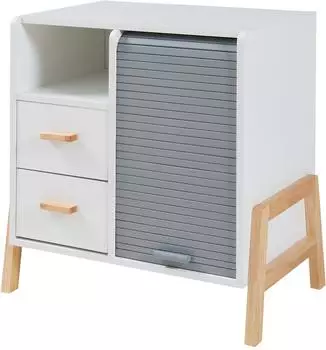 en.casa Sideboard Kvaefjord 66x60x40cm Jalousiet&uuml;r, wei&szlig;/grau