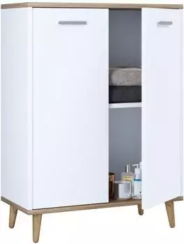 VCM Lindas Kommode Sideboard 2 Drehtüren, weiß/Honig-Eiche, 81x60x32cm