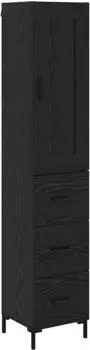 vidaXL Highboard Schwarz Eichen-Optik, 1 Tür, 3 Schubladen, Metallbeine, 34,5x34x180cm (3416061)