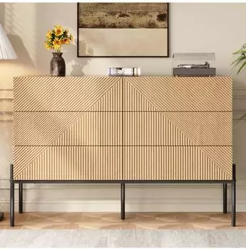 OKWISH Sideboard mit 3D-Geometrie-Struktur, 6 Schubladen, MDF, 115,5x38x75cm