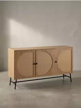 KADIMA DESIGN Sideboard Eiche-Dekor mit Rattan, 3 Türen, 140x80x39cm