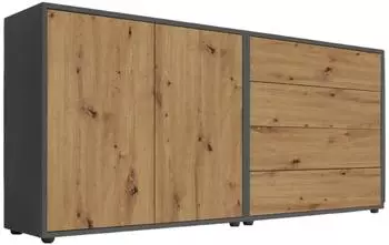Mid.you Sideboard Mailand Set 3 anthrazit/Eiche Artisan, 4 Schubladen, 158x73x33cm (001067002004)