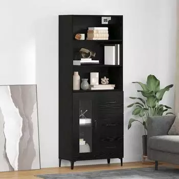 vidaXL Highboard Schwarz Eichen-Optik, wandmontiert, 69,5x34x180cm (2er-Set)