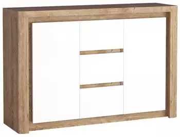 Masseno VARUS Kommode 3 Schubladen, 2 Türen, 144x97,5x40,5cm, eichefarben/weiß