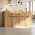 Stilvora Sideboard in Holzoptik mit gehärteter Glasplatte, 2 Schubladen, 140x40x70cm