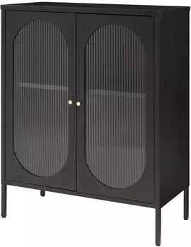 en.casa Karlskrona Sideboard 2 Türen Stahl/Rillenglas schwarz matt 102x80x40cm
