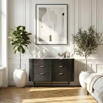 en.casa Olvehok Kommode 6 Schubladen 120x40x81cm schwarz/weiß Marmoroptik