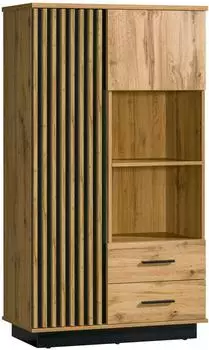 Feldmann-Wohnen Lamia Highboard 2-türig, Eiche Wotan/schwarz, 90x40x159cm
