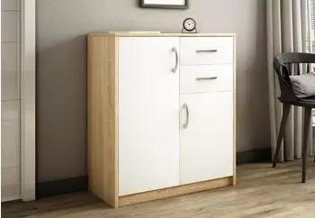 Home Collective Kommode mit 2 Schubladen und 2 Türen, matt, Sonoma-Weiß, 74cm