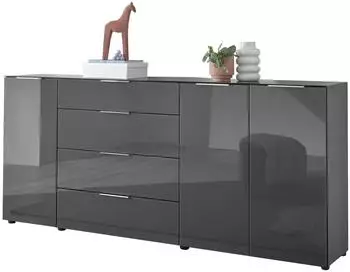 Stella Trading Santorin Sideboard anthrazit mit Glasfront, 226x99x40cm (43-565-78)