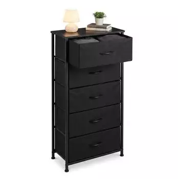 Relaxdays Kommode mit 5 Stoffschubladen, schwarz, 94x45x30cm