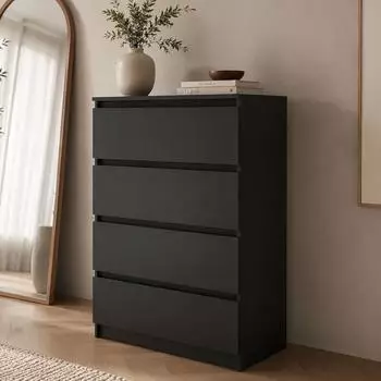 Home Collective Sideboard mit 4 grifflosen Schubladen, schwarz, 70x40x100cm