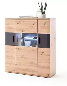 Livetastic Highboard Harper Madang 120x134x37 cm, Glas/Holzwerkstoff, anthrazit/eiche (001700020102)