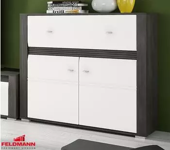 Feldmann-Wohnen Sevilla Sideboard 2-türig, schwarzkiefer / MDF weiß Hochglanz, 109cm