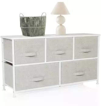 hjh Living FOLDAR Kommode 5 Stoffschubladen, Metall-Gestell, grau (100x30x55cm)