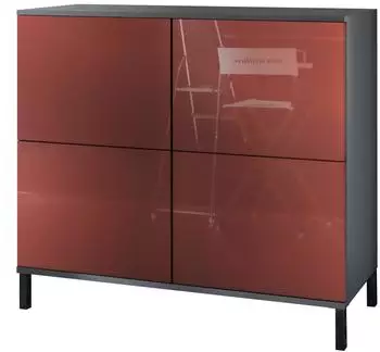 Vladon Rova V3 Kommode 4 Push-to-Open T&uuml;ren, anthrazit matt/bordeaux hochglanz (50028980)