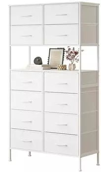 LuxusKollektion Hohe Kommode 12 Schubladen, offenes Mittelteil, wei&szlig;, 80&times;35&times;163cm