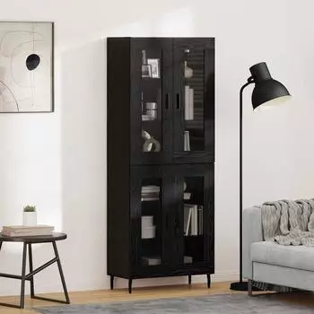 vidaXL Highboard 2-teilig, schwarz Eichenoptik, Holzwerkstoff und Glas