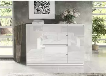 RAUMHIRSCH Kommode 2 Türen, 4 Schubladen, weiß Hochglanz, 120x102x39cm (800001522914)