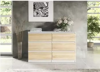RAUMHIRSCH Kommode 6 Schubladen, weiß/Sonoma Eiche, 120x79x39cm (800001522938)